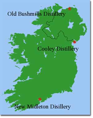 localizacion destilerias de Whisky irlandes