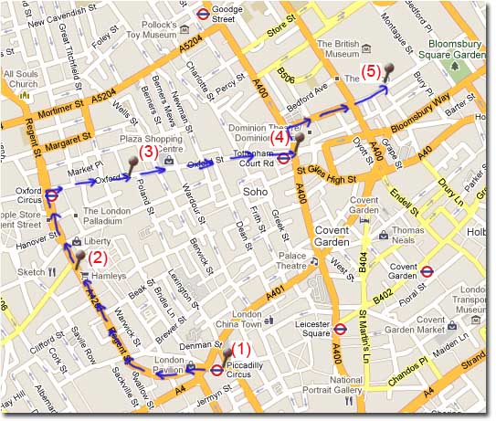 mapa de la ruta a pie por Londres