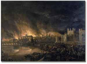 Pintura mostrando el Gran Incendio en La City de Londres