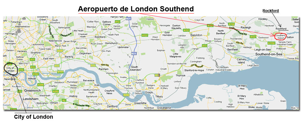 Mapa localizacion aeropuerto London Southend