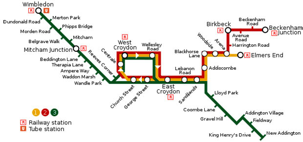 Mapa de red de Tramlink en Londres