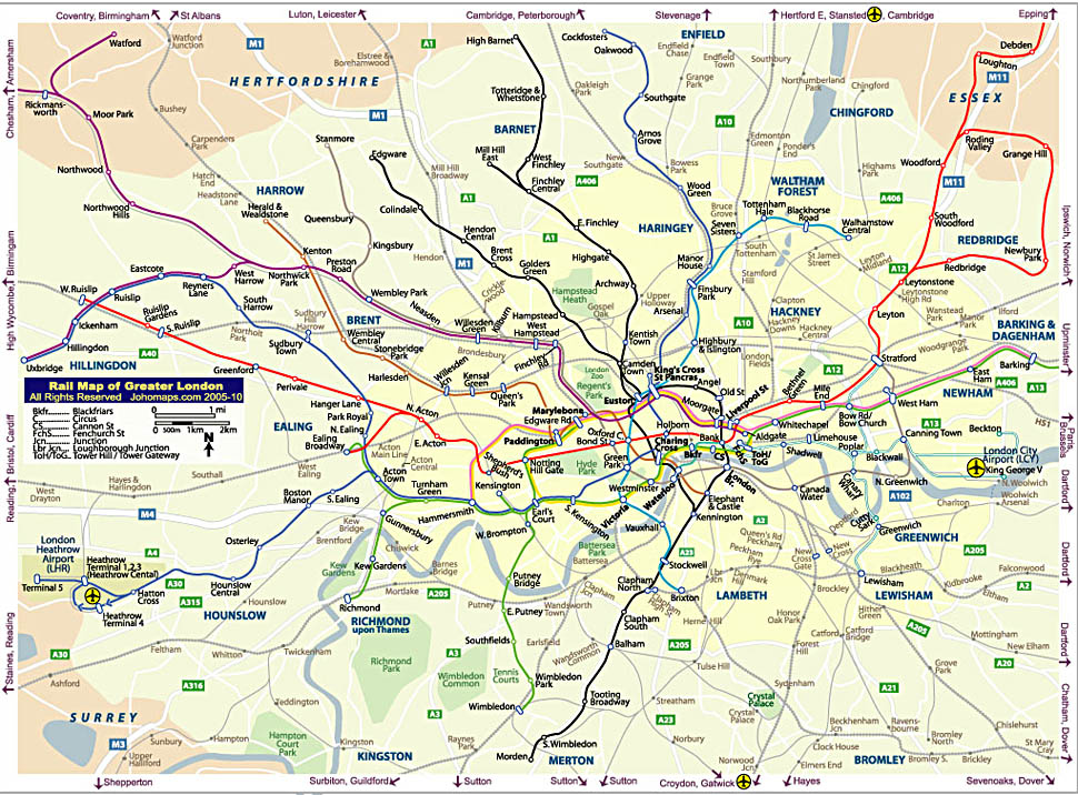 Mapa de conexiones de tren de Londres